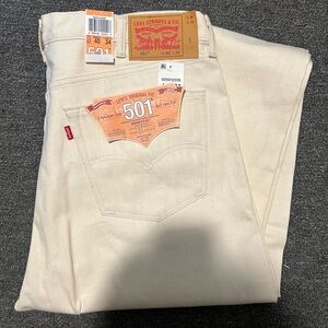 Levi’s Jeans Men's 40x34 Cream White 501 Shrink to Fit White Oak Cone Raw Denim